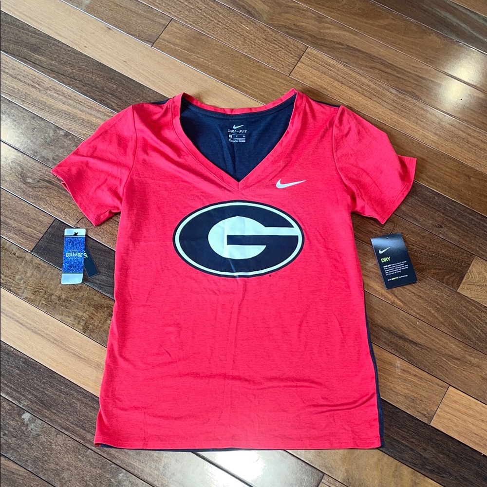 NWT Nike Women’s UGA V-Neck Tee with Bold Logo